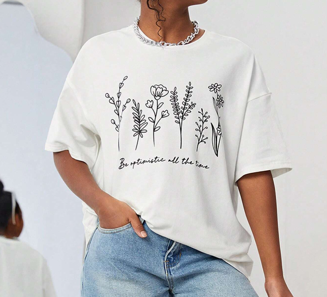 🌸 Polera Oversized "Be Optimistic" – Estilo Natural y Positivo