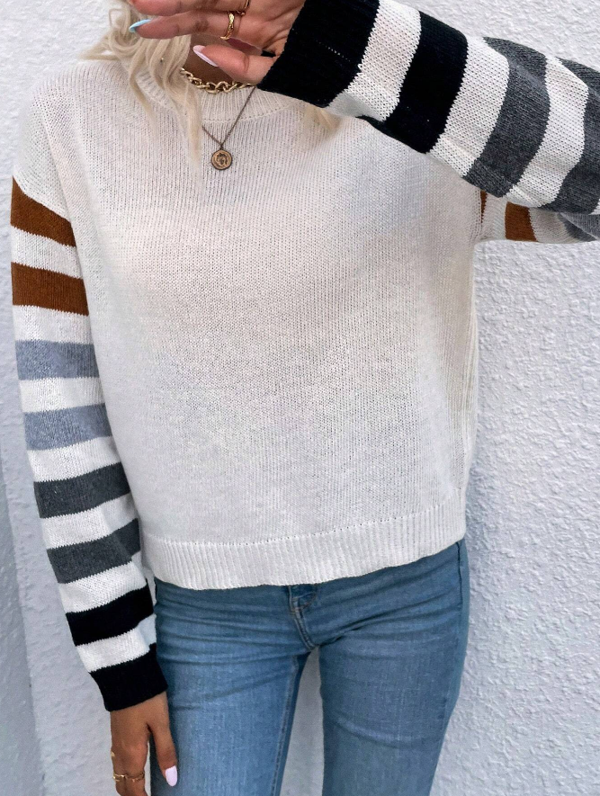 🍂 Sweater Rayado de Lana Peinada – Estilo Casual y Cómodo
