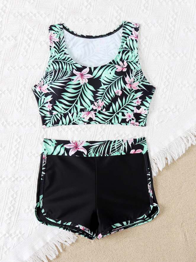 🌺 Bikini Deportivo con Estampado Tropical – 2 Piezas