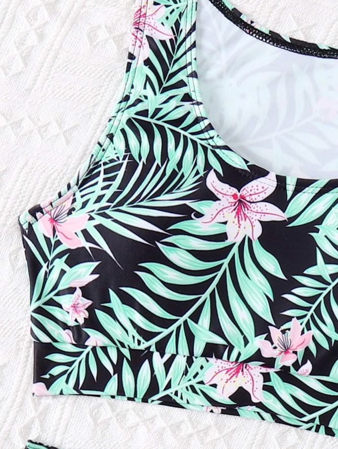 🌺 Bikini Deportivo con Estampado Tropical – 2 Piezas