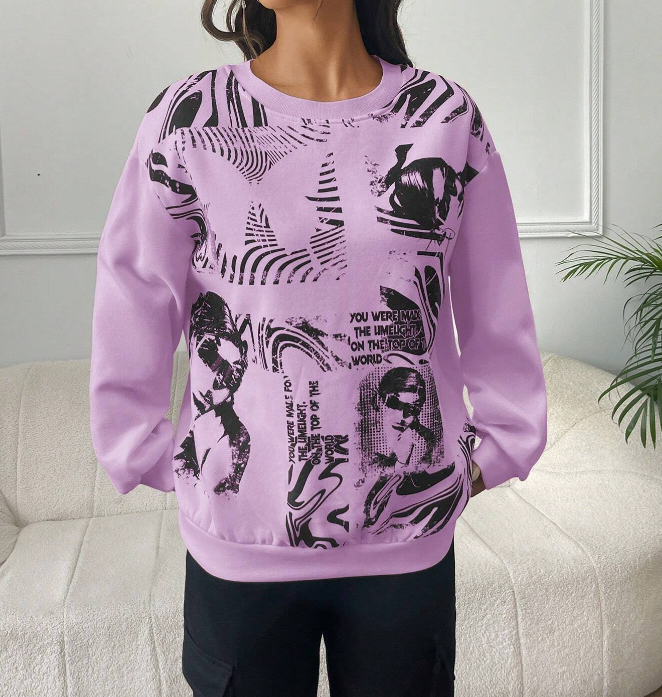 💜 Sudadera con Estampado de Figura y Slogan