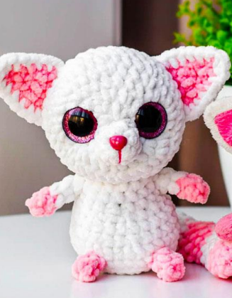 🐾 Zorrito de Peluche Blanco y Rosa – Amigurumi Hecho a Mano