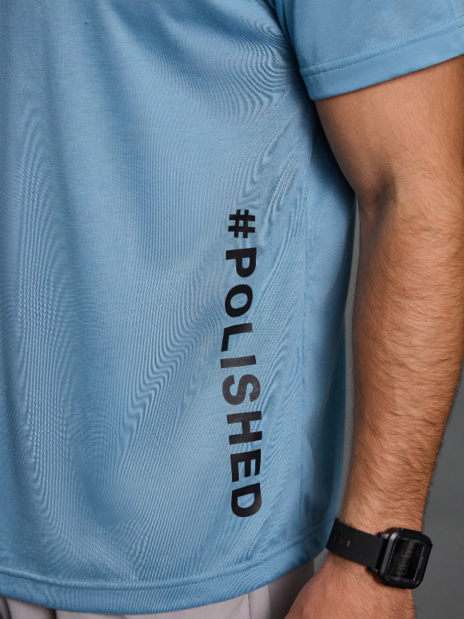 💪 Camiseta Fitness Hombre – "#POLISHED" Celeste