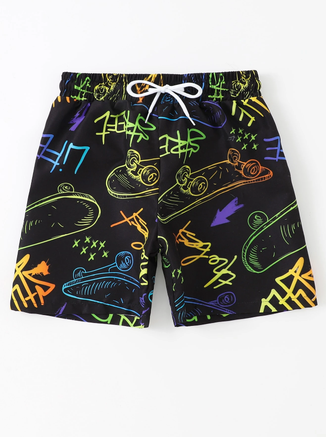 🛹 Shorts de Natación Infantil – Skate & Letra