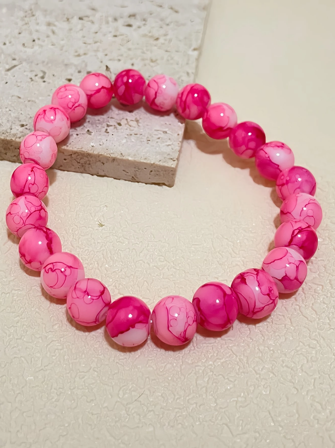 🌸 Pulsera de Jaspe Rosa Marmolado