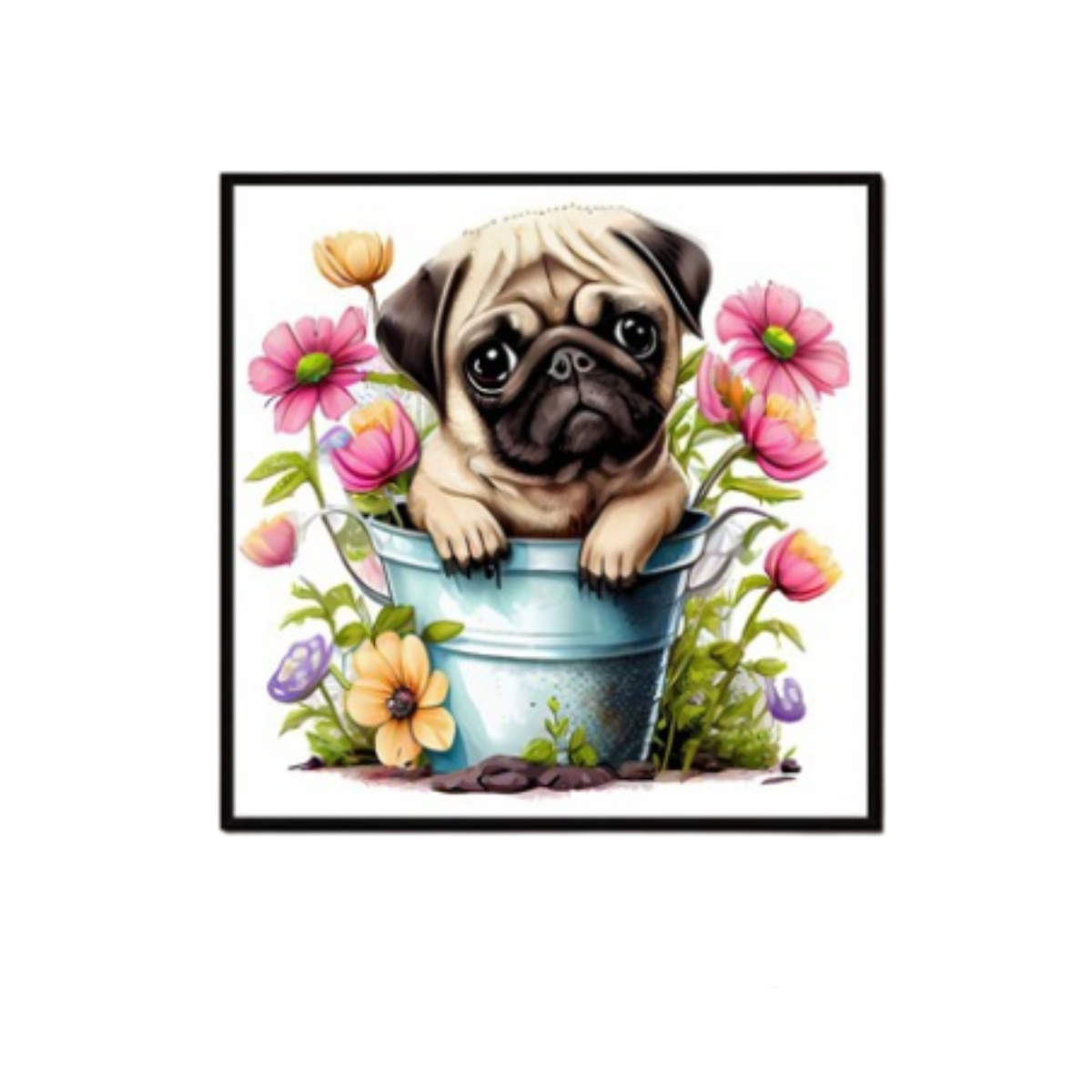 Pintura de Diamantes DIY - Patrón de Perro en Flores
