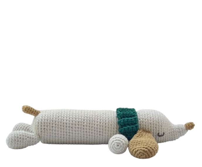 🐶💚 Perrito Salchicha con Cuello Verde – Amigurumi Hecho a Mano