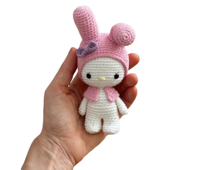 🐰🎀 Muñeca Conejita Rosa Inspiración My Melody – Amigurumi Hecho a Mano