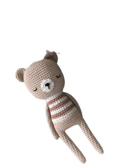 🧸💤 Osito Rayas Neutras – Amigurumi Hecho a Mano