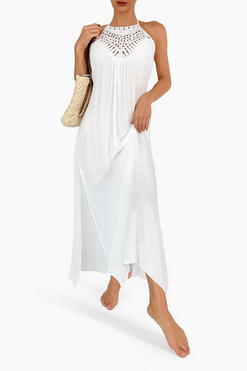 Swim Vestido de Encubrimiento con Abertura Lateral y Cuello Halter