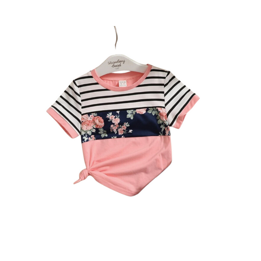 🌸 Polera Infantil Multicolor con Estampado Floral y Rayas