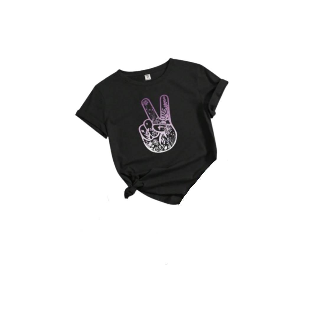 ✌️ Polera Negra con Estampado Peace Sign