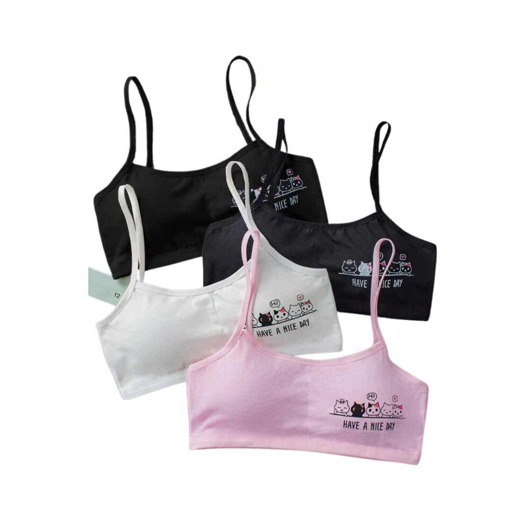 🐾 Pack de 4 Bralettes Infantiles – “Have a Nice Day” 😻
