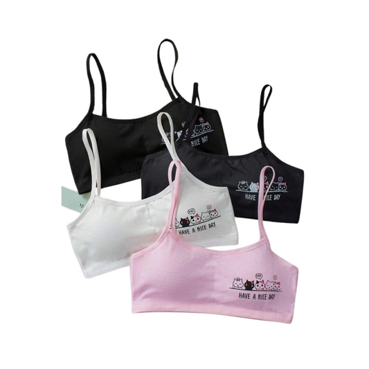 🐾 Pack de 4 Bralettes Infantiles – “Have a Nice Day” 😻