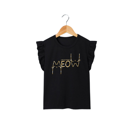 🐾 Polera "MEOW" con Volantes – Estilo Dulce y Divertido