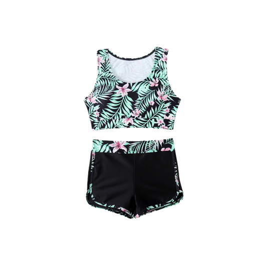 🌺 Bikini Deportivo con Estampado Tropical – 2 Piezas