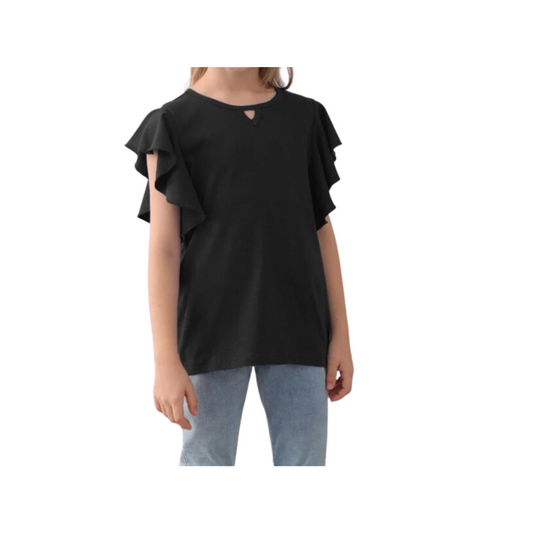 Blusa Infantil con Volantes en Mangas - Color Negro