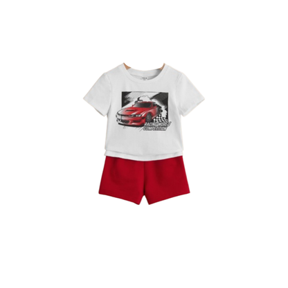 Set de Camiseta y Shorts Deportivos para Chicos - Diseño de Coche Rojo