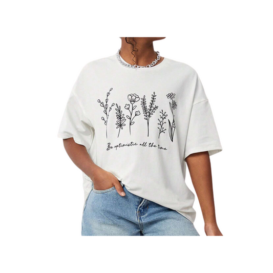 🌸 Polera Oversized "Be Optimistic" – Estilo Natural y Positivo