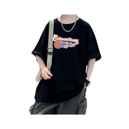 Camiseta Oversize con Estampado Deportivo - Color Negro