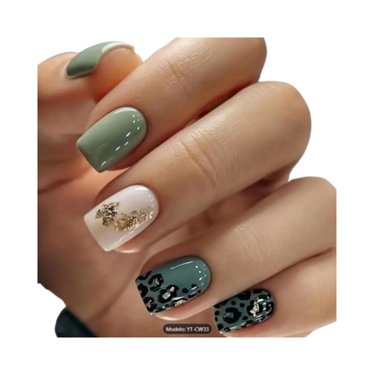 Diseño de Uñas Florales - Mezcla de Colores Verde