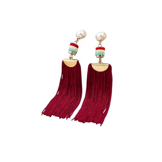 Pendientes con Borlas en Color Rojo