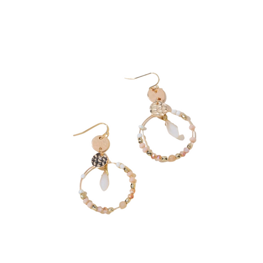 Pendientes Redondos con Detalles de Vidrio - Blanco