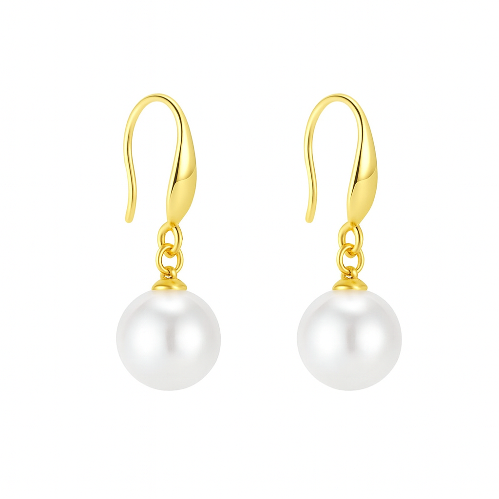 🎀 Pendientes Largos – Perla Blanca & Esfera Roja