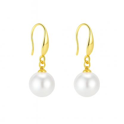 🎀 Pendientes Largos – Perla Blanca & Esfera Roja