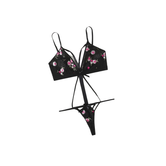Body Transparente Negro con Bordado Floral