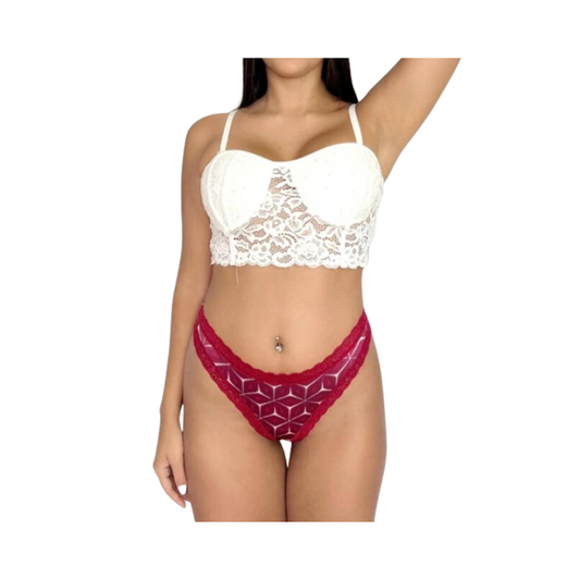 Tanga Burdeos con Encaje Contraste