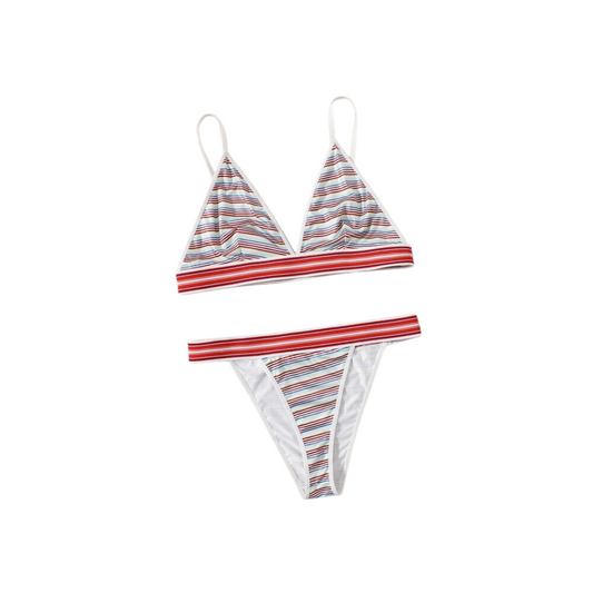 Conjunto de Lencería Multicolor a Rayas con Tanga en V