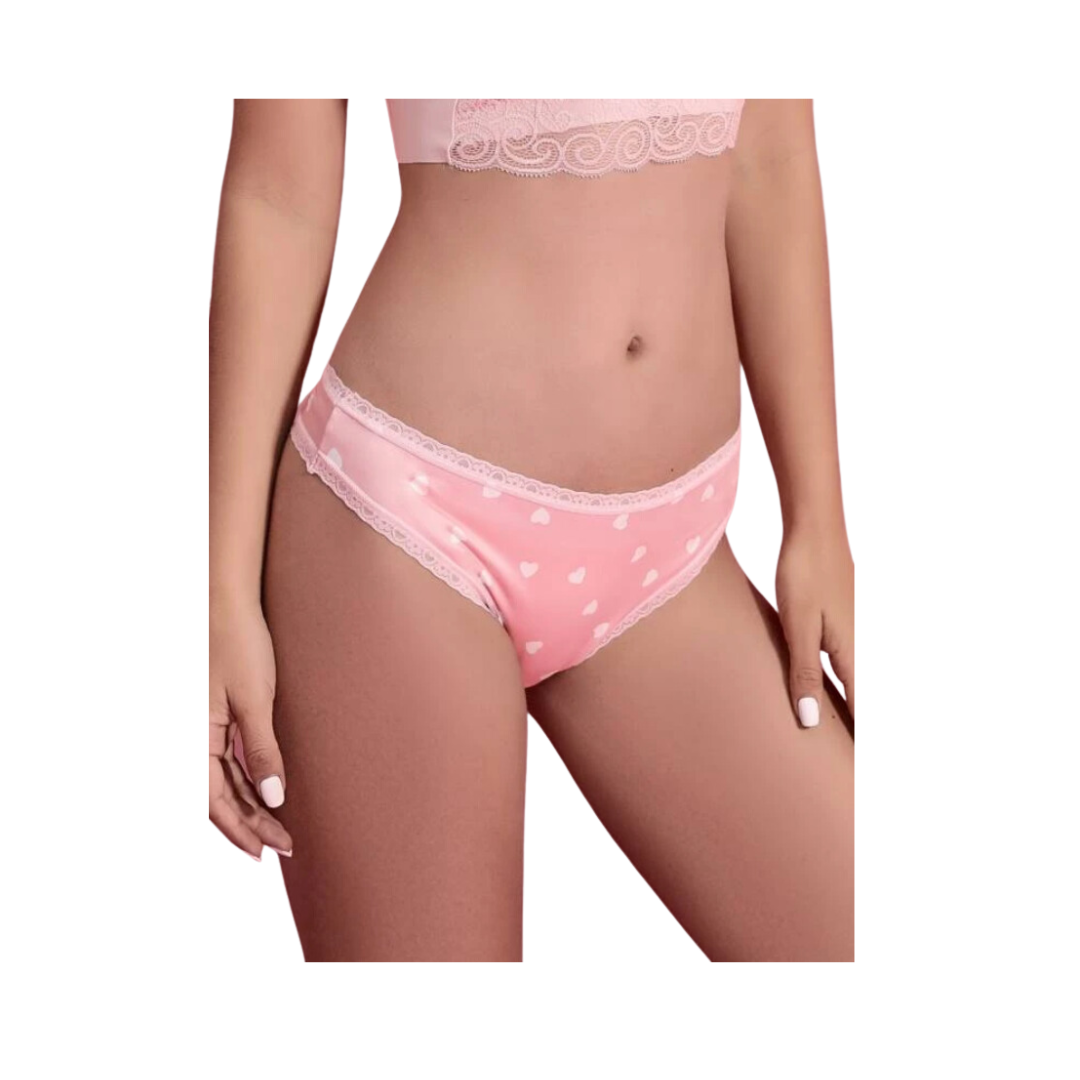 Tanga Cheeky Rosa Pálido con Encaje en Contraste