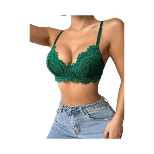 Sujetador Push-Up Verde Oscuro con Encaje