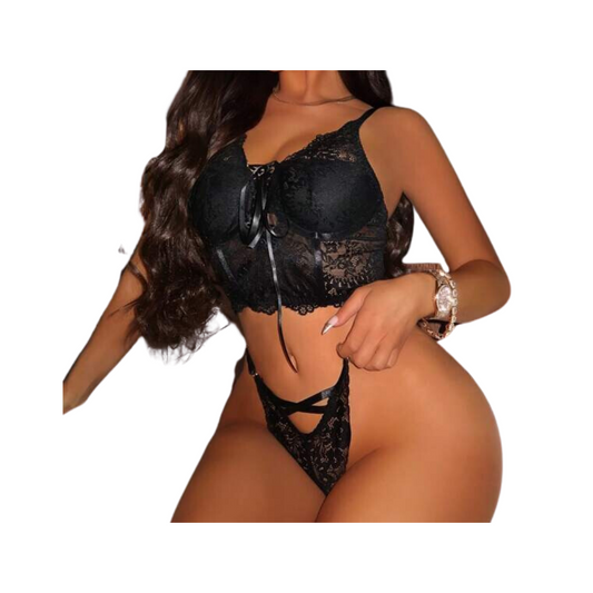 Conjunto Lingerie con Detalles de Encaje en Negro