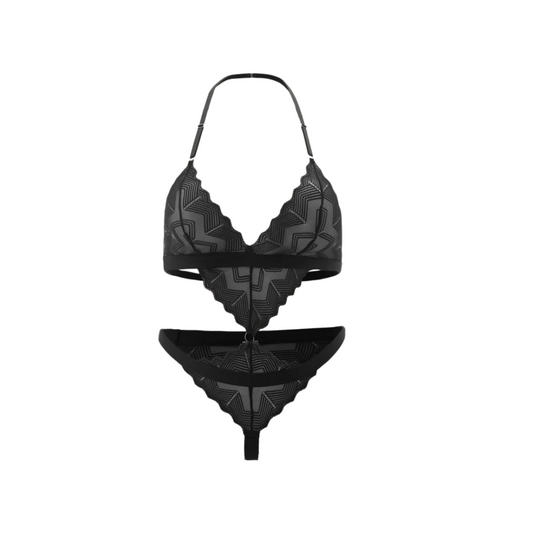 Body Negro Transparente con Diseño Triangular