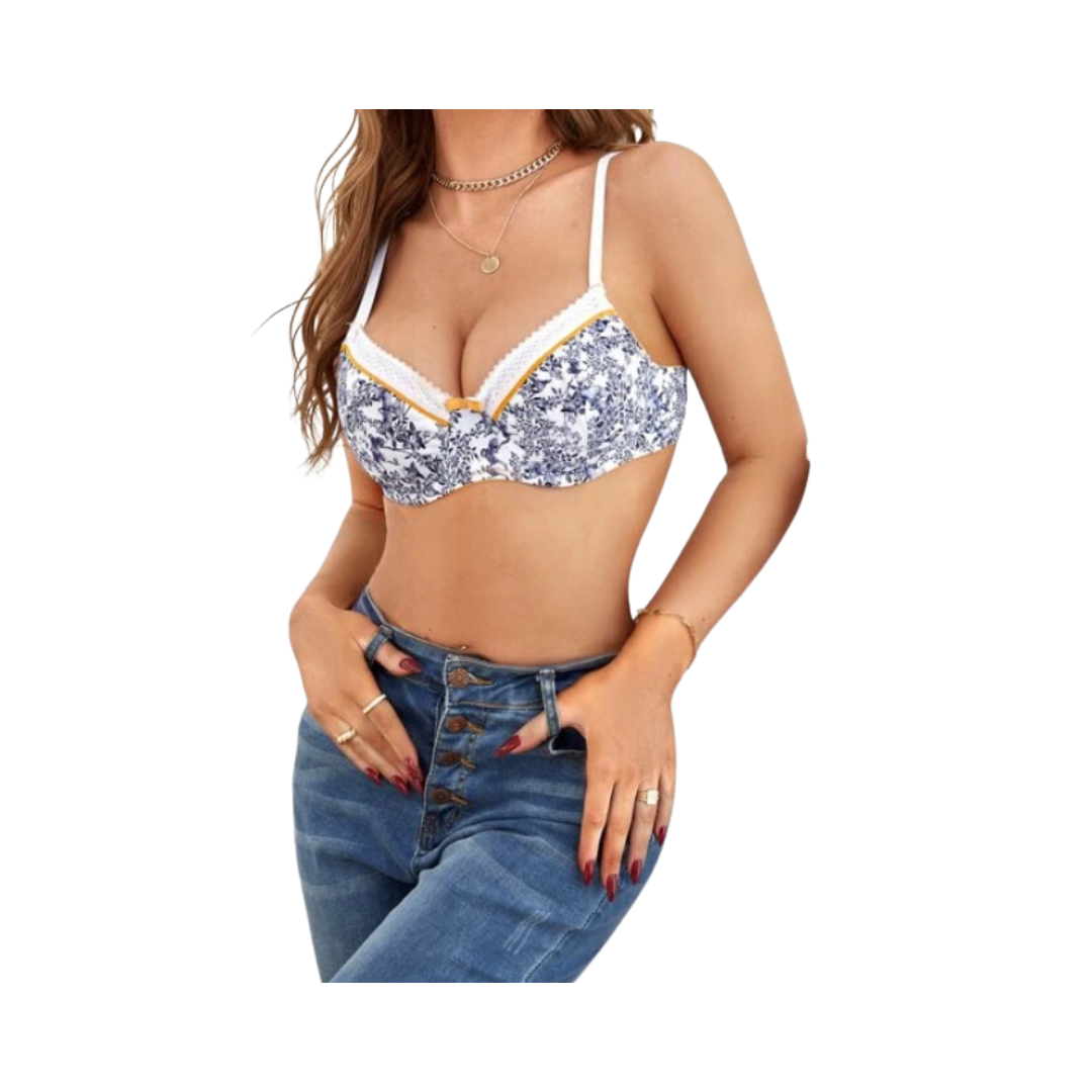 Sujetador Estampado en Azul y Blanco