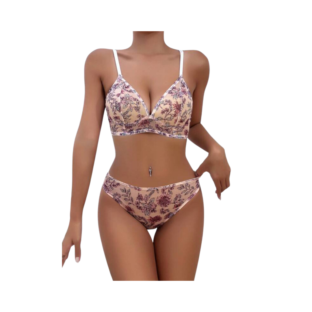 Conjunto de Lencería Rosado Sandía con Estampado Floral