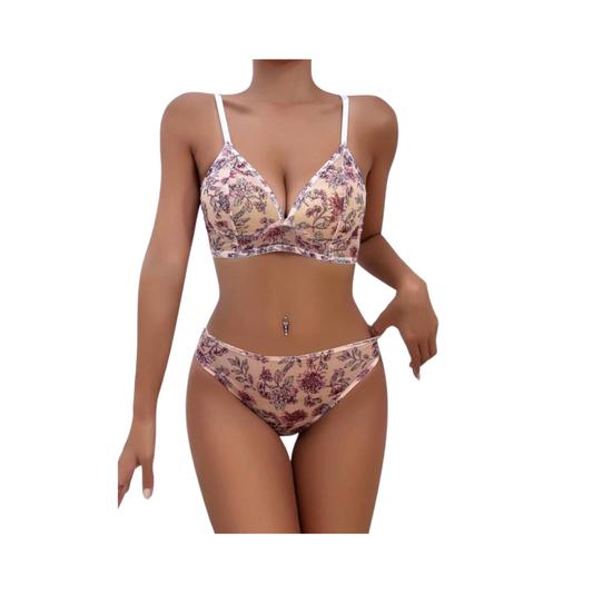 Conjunto de Lencería Rosado Sandía con Estampado Floral