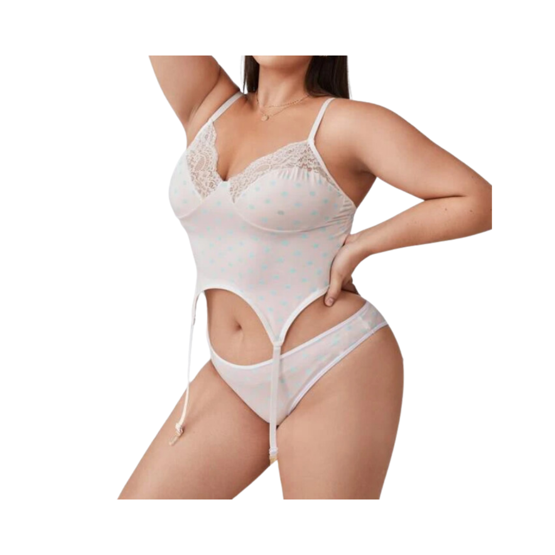 Set de Lencería Sexy - Rosa Pálido con Lunares