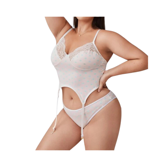 Set de Lencería Sexy - Rosa Pálido con Lunares