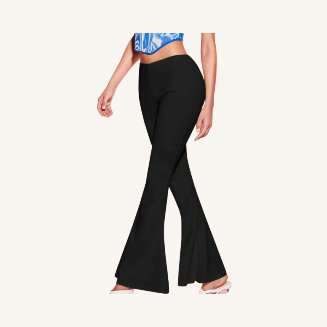 Pantalón Negro de Pierna Amplia con Estilo Elegante