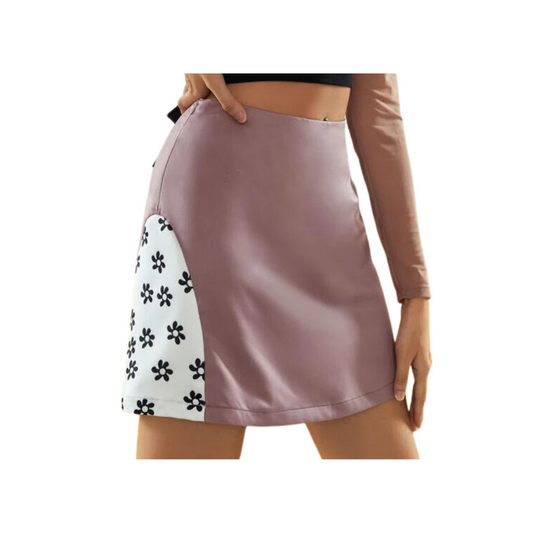 Falda Mini Elegante Rosa Vieja con Detalles Florales