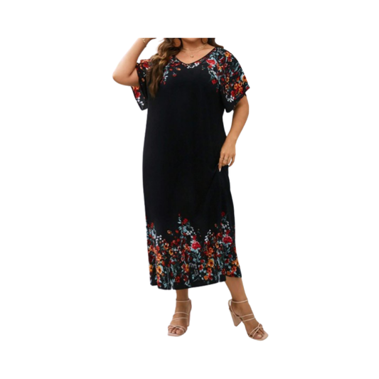 🌺 Vestido Túnico Floral de Manga Murciélago – Talla Grande