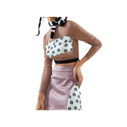 Top Crop Multicolor con Detalles Florales y Espalda al Aire