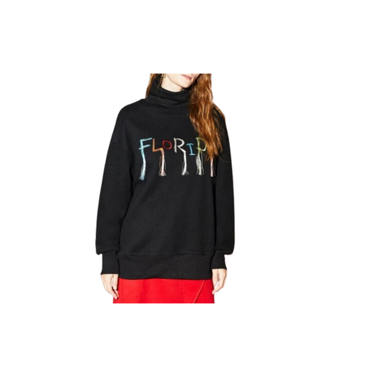 Sudadera Casual - Negro con Letras y Flecos