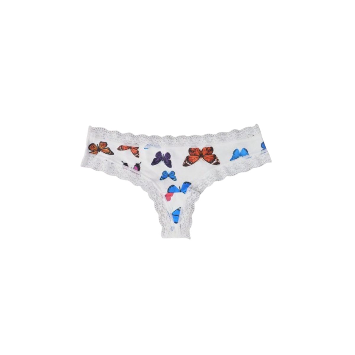 Tanga Blanca con Encaje y Estampado de Mariposas - Estilo Dulce y Femenino