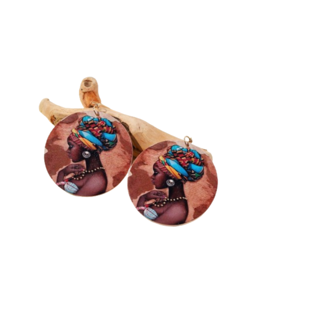 🌺 Pendientes Étnicos – Arte Impreso en Madera