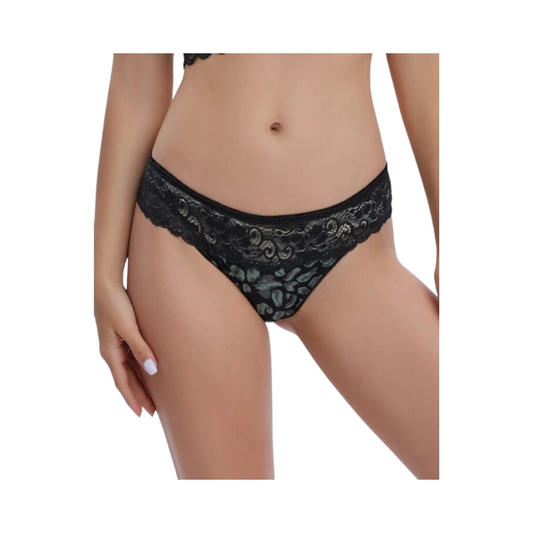 Tanga Negra con Encaje en Contraste