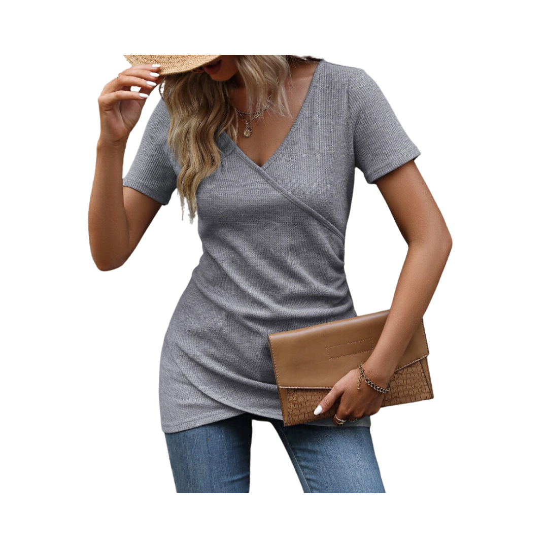 Top Gris Casual con Diseño Envolvente